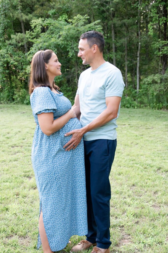 Husband and wife in blue.