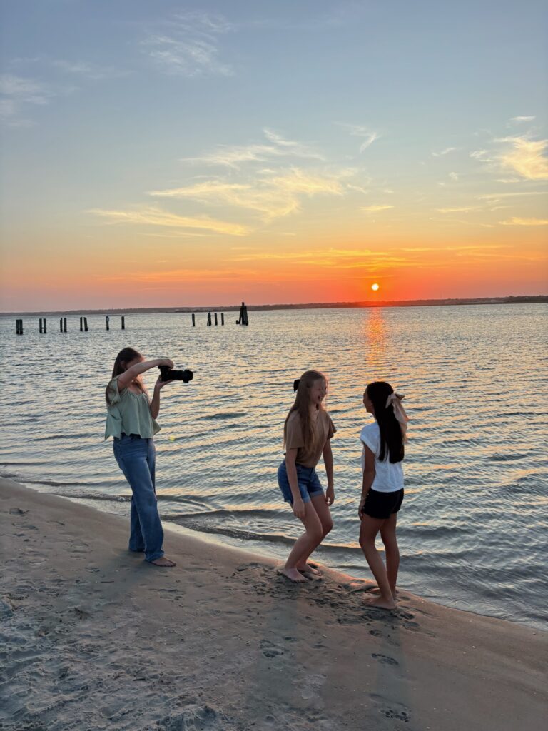 behind the scenes of a branding portfolio shoot at sunset.
